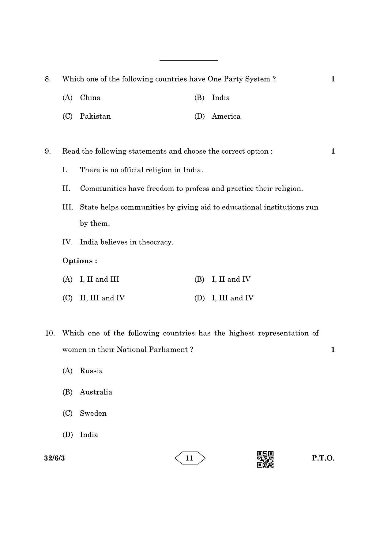 CBSE Class 10 32-6-3 Social Science 2023 Question Paper - Page 11