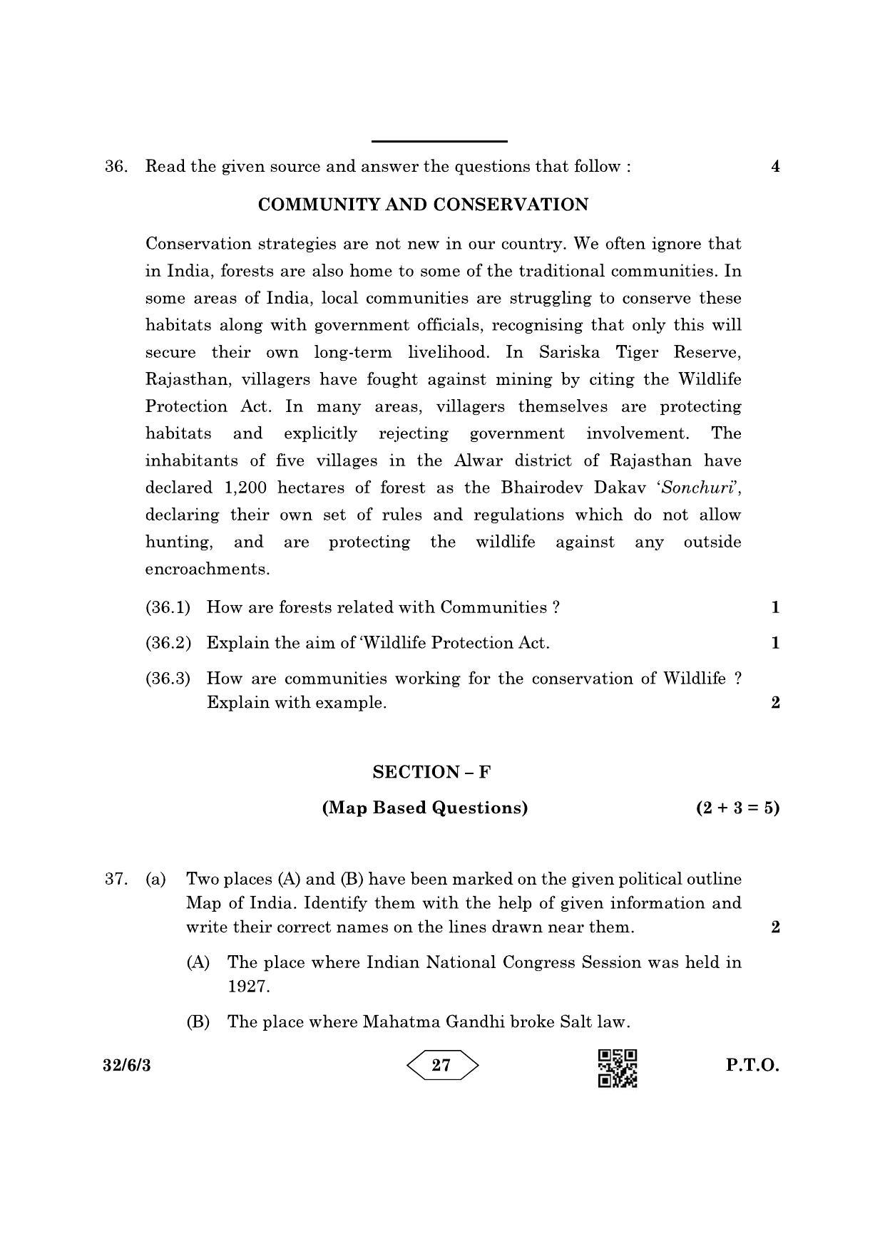 CBSE Class 10 32-6-3 Social Science 2023 Question Paper - Page 27
