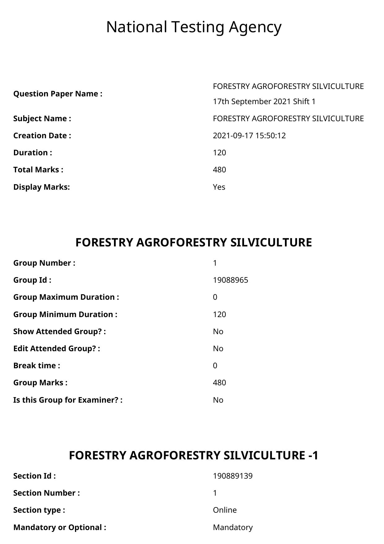ICAR AIEEA PG 2021 FORESTRY AGROFORESTRY SILVICULTURE Question Paper - Page 1