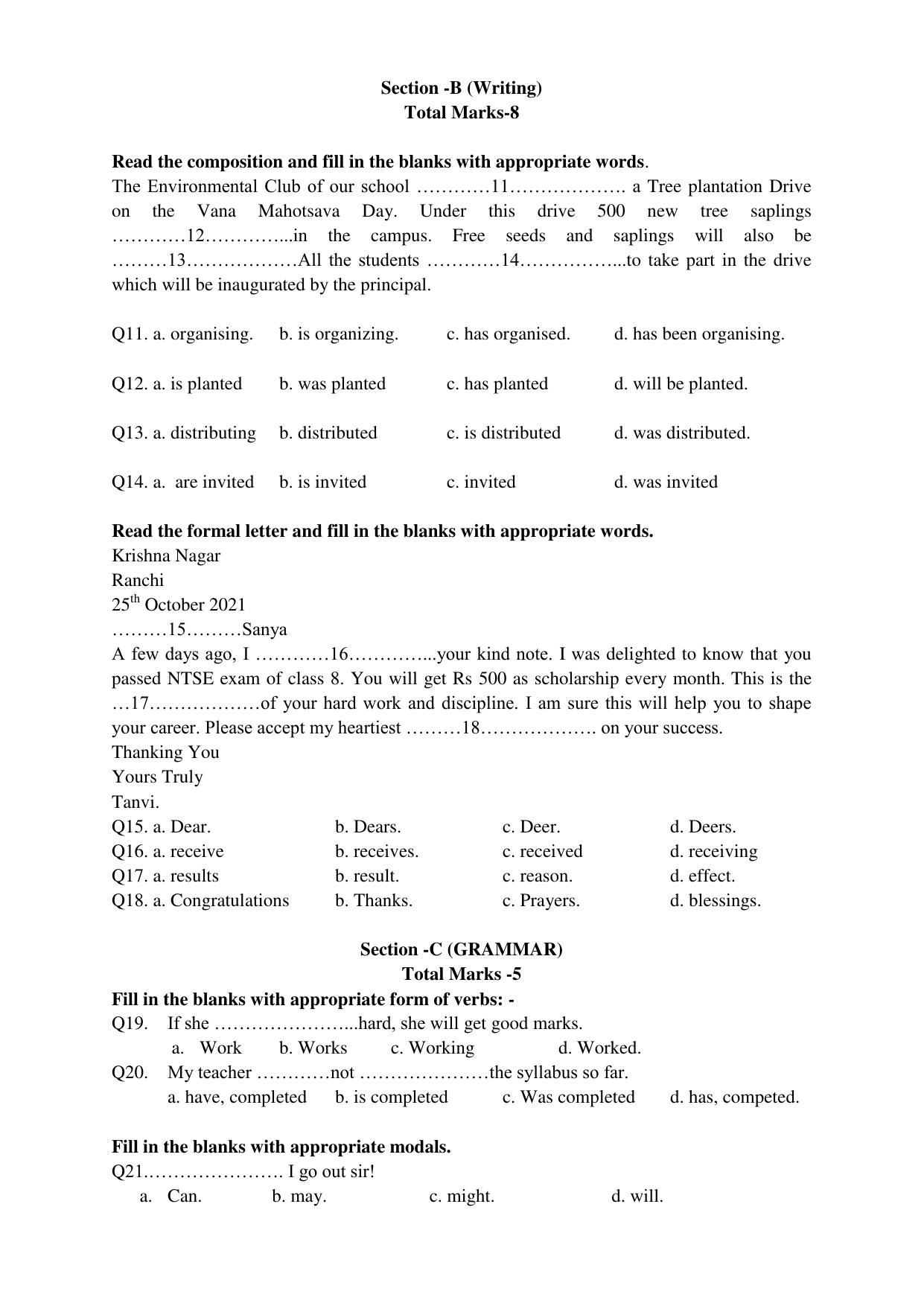 JAC Board Class 9th 2022 Term 1 English Set 2 Model Paper - Page 3