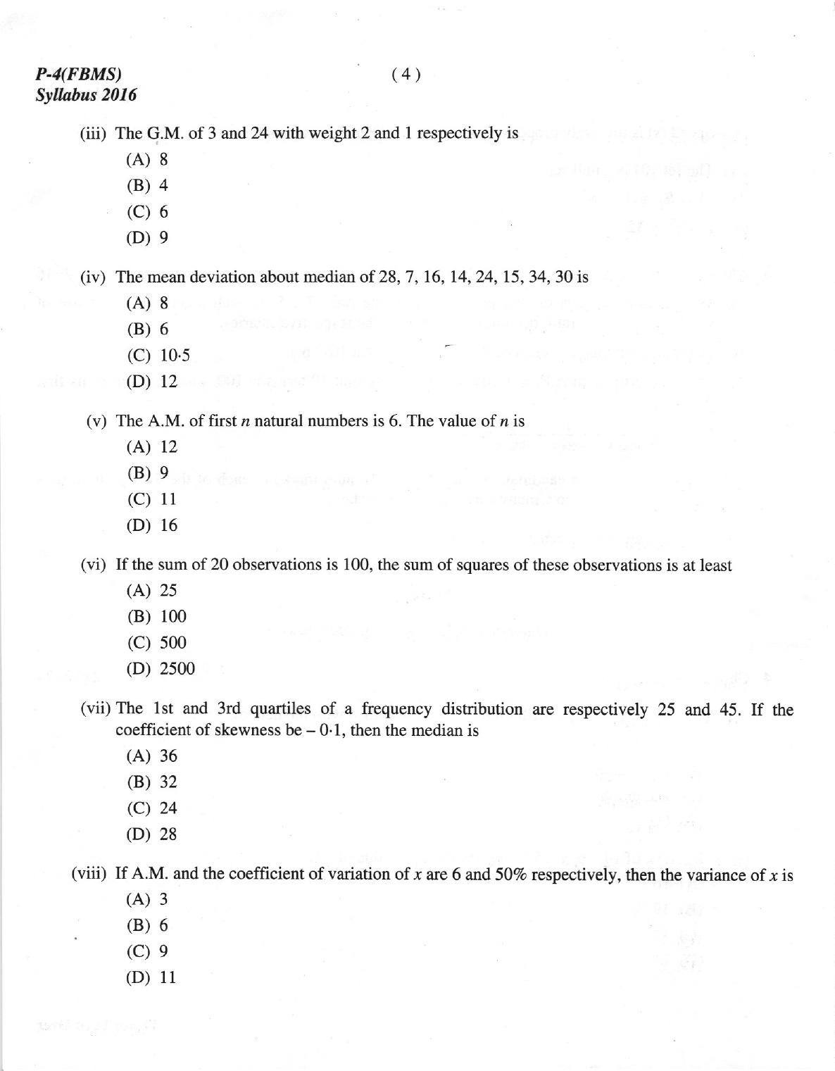 ICMAI Dec.2018 Fundamentals of Business Mathematics and Statistics Question Paper - Page 4
