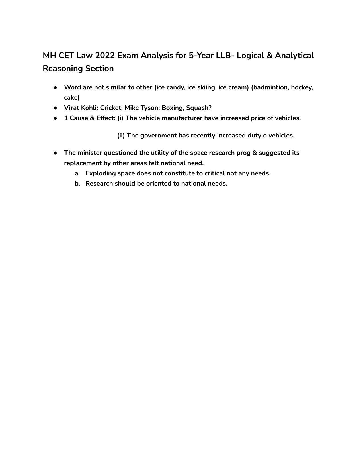 MH CET Law 2022 Question Paper for Logical and Analytical Reasoning (Slot 2) - Page 1
