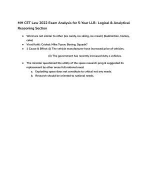 MH CET Law 2022 Question Paper for Logical and Analytical Reasoning (Slot 2)