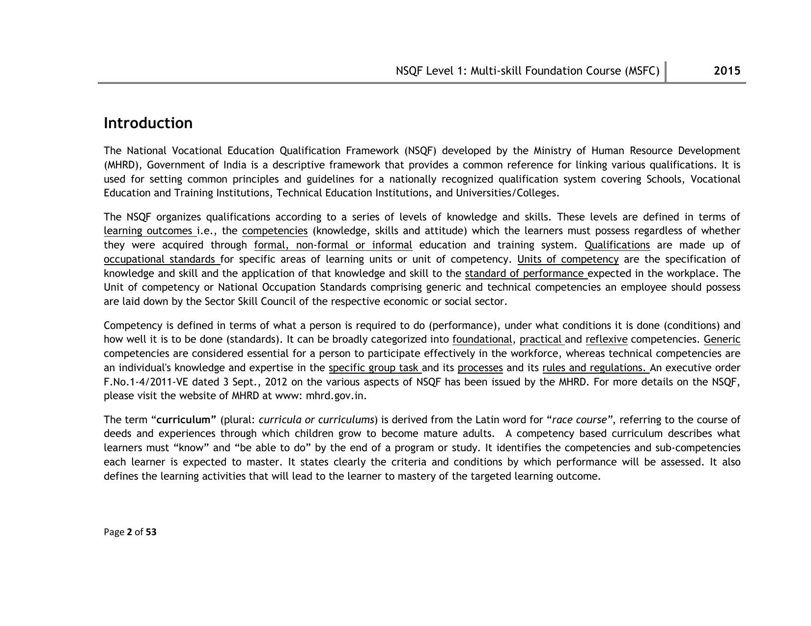 Maharashtra SSC Multi Skill Foundation Course (MSFC) Level I Syllabus - Page 2