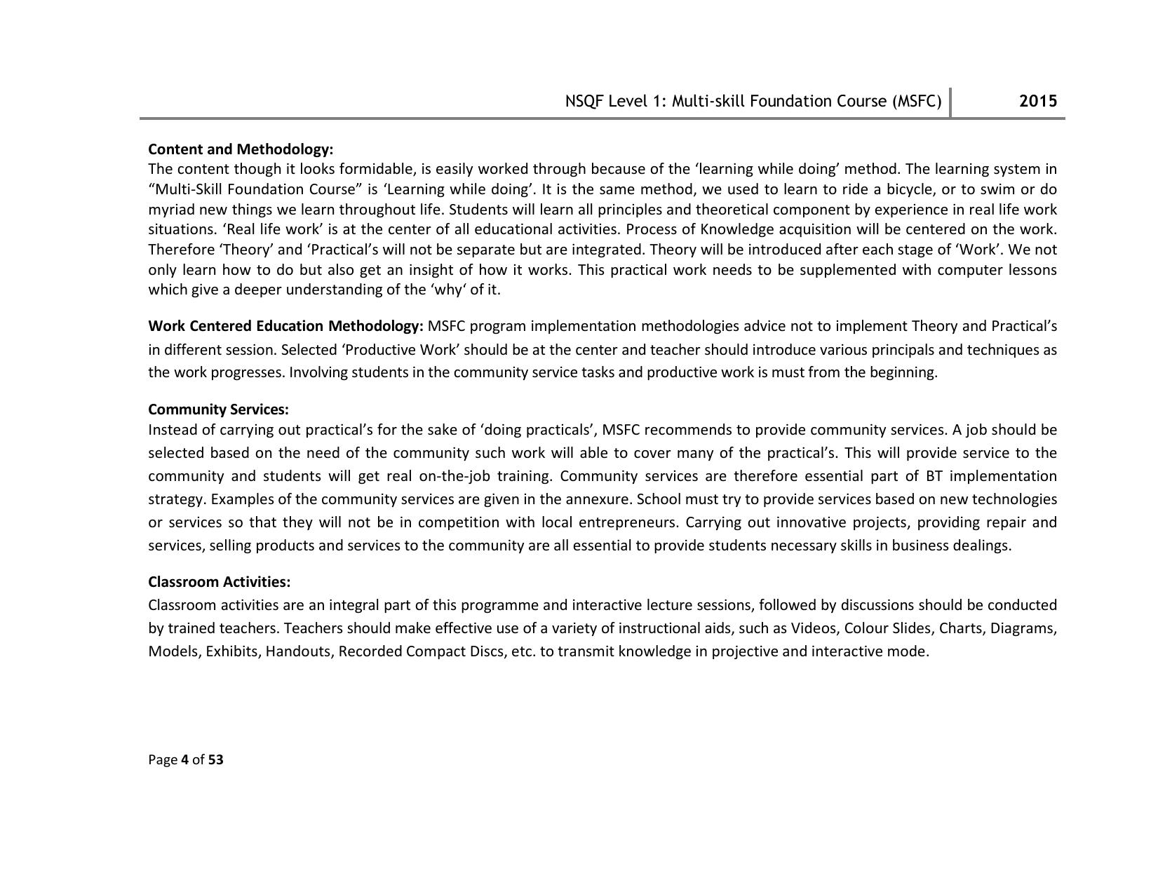 Maharashtra SSC Multi Skill Foundation Course (MSFC) Level I Syllabus - Page 4