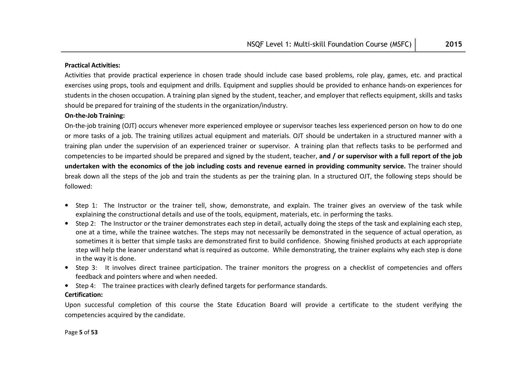Maharashtra SSC Multi Skill Foundation Course (MSFC) Level I Syllabus - Page 5