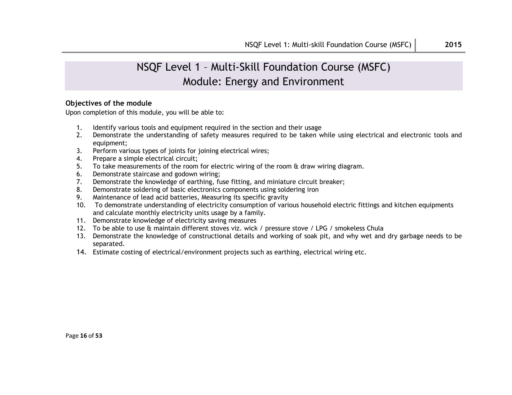 Maharashtra SSC Multi Skill Foundation Course (MSFC) Level I Syllabus - Page 16