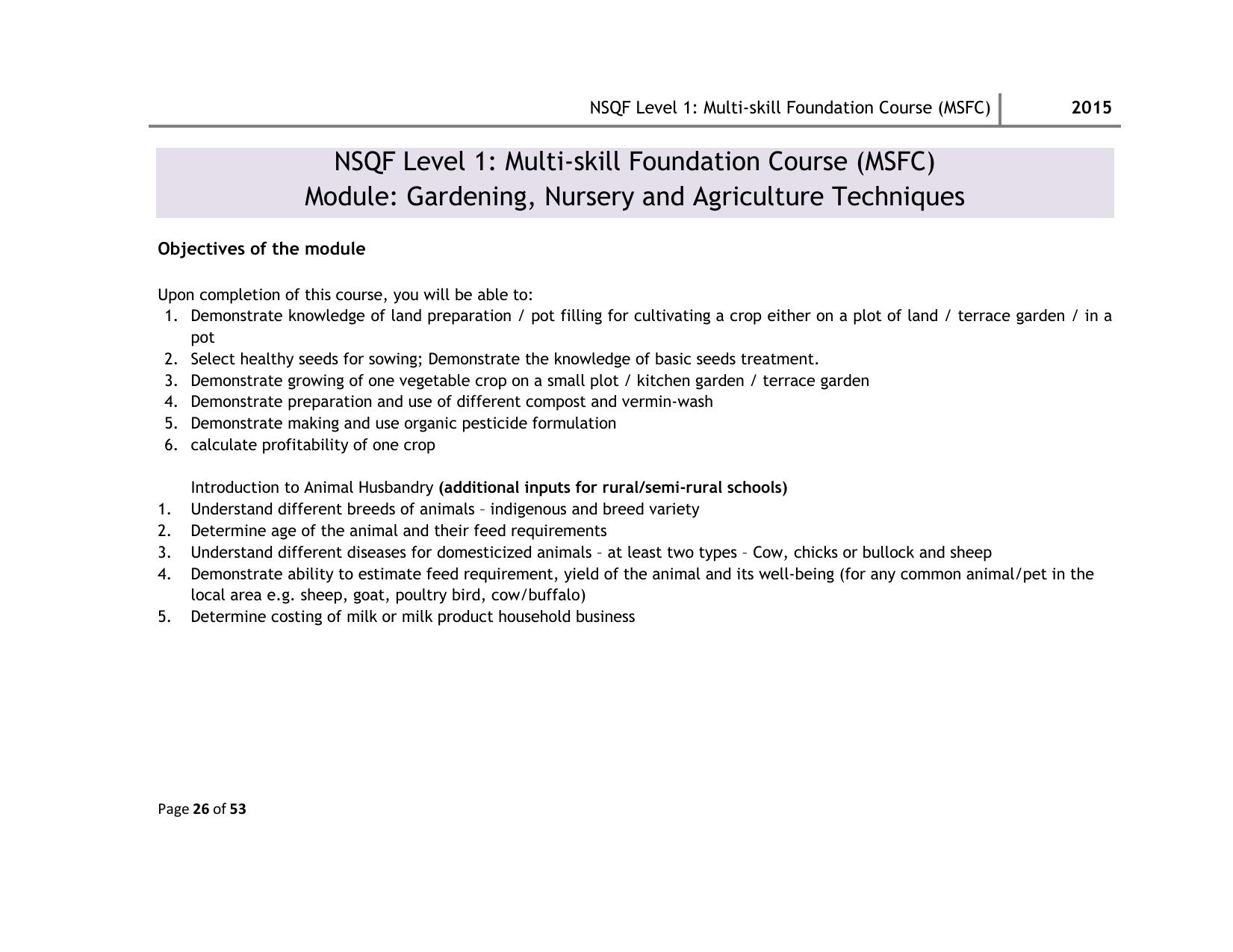 Maharashtra SSC Multi Skill Foundation Course (MSFC) Level I Syllabus - Page 26