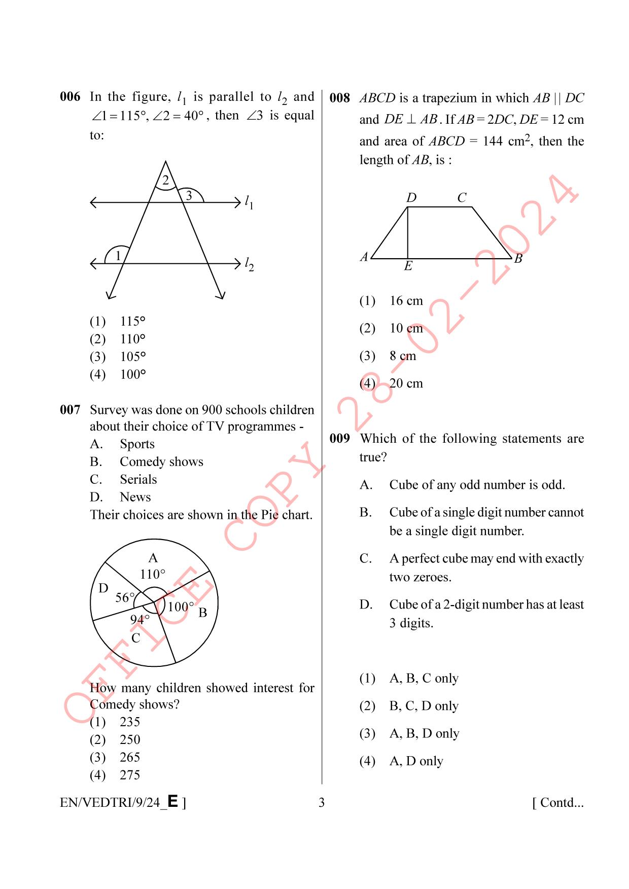 AISSEE Class IX English Set E 2024 Question Paper - Page 3
