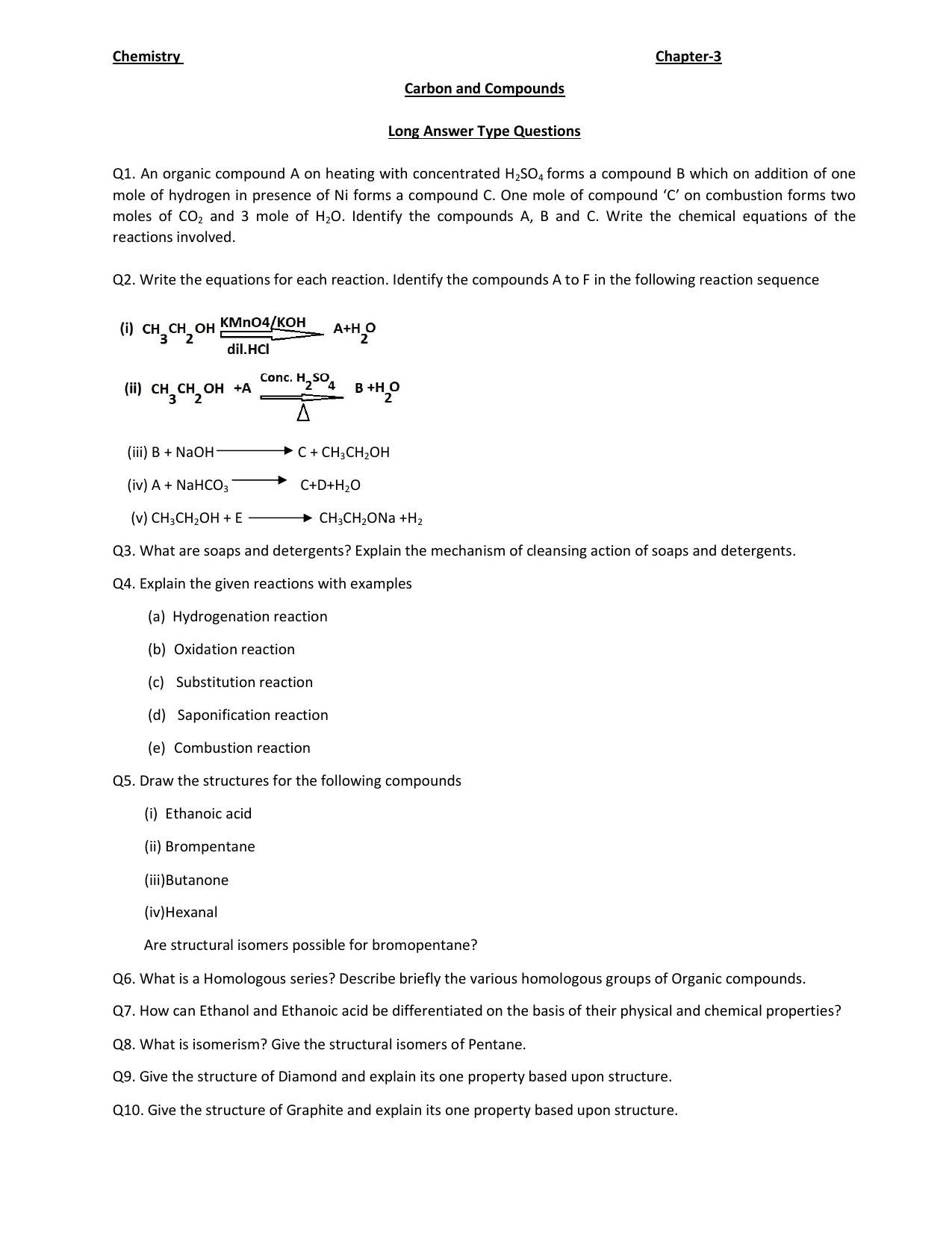JKBOSE Class 10 Carbon and its Compounds (Chemistry) Question Bank - Page 1