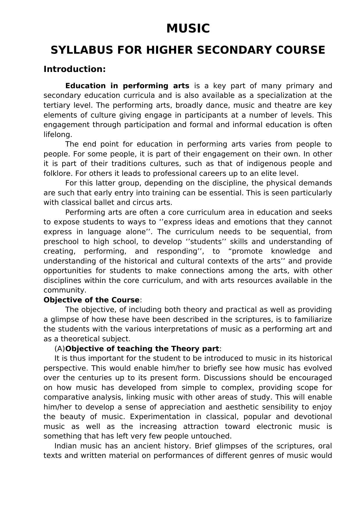 AHSEC 1st Year Kathak Dance Syllabus - Page 1