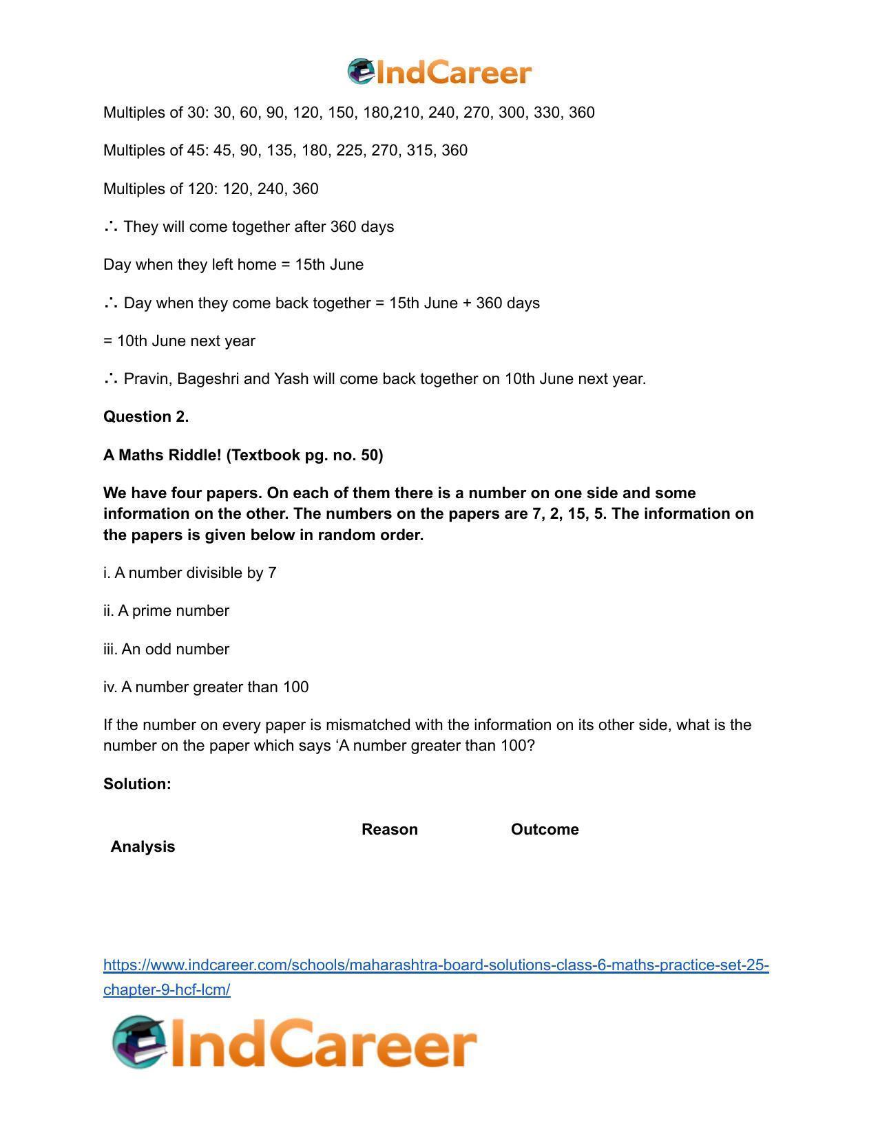 Maharashtra Board Solutions Class 6-Maths (Practice Set 25): Chapter 9- HCF-LCM - Page 7