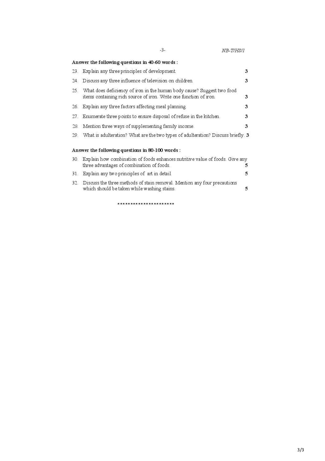 Nagaland Board Class 10 Home Science 2021 Question Paper - Page 3
