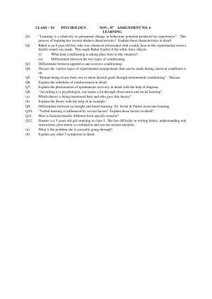 CBSE Worksheets for Class 11 Psychology Assignment 6