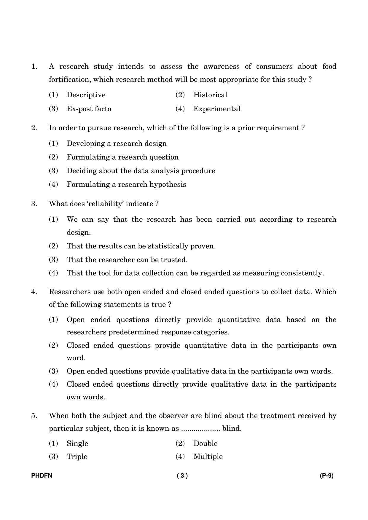 IGNOU PhD Entrance Test Ph. D. (Food & Nutrition) Entrance Test, July, 2023 Question Paper - Page 4