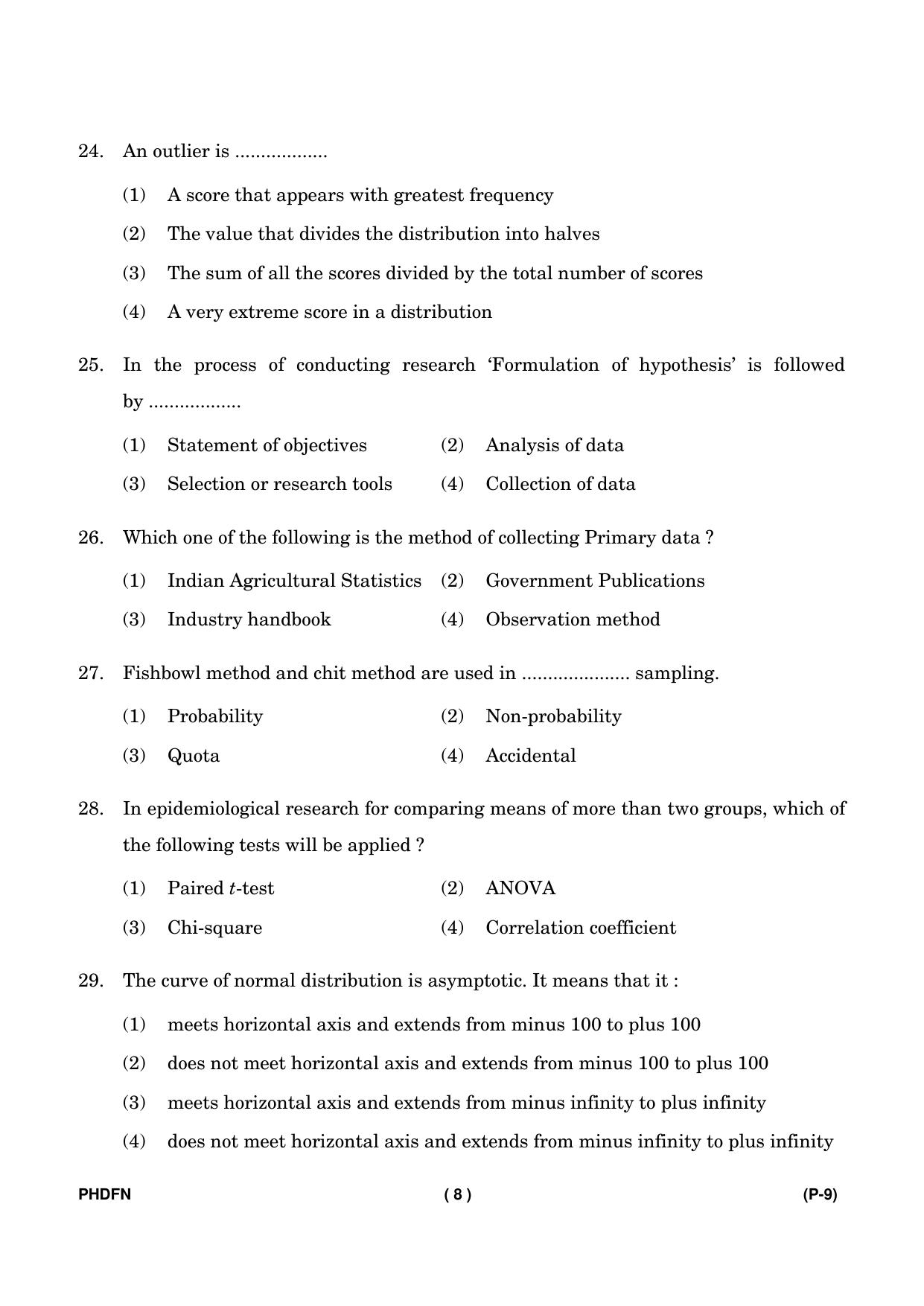 IGNOU PhD Entrance Test Ph. D. (Food & Nutrition) Entrance Test, July, 2023 Question Paper - Page 9
