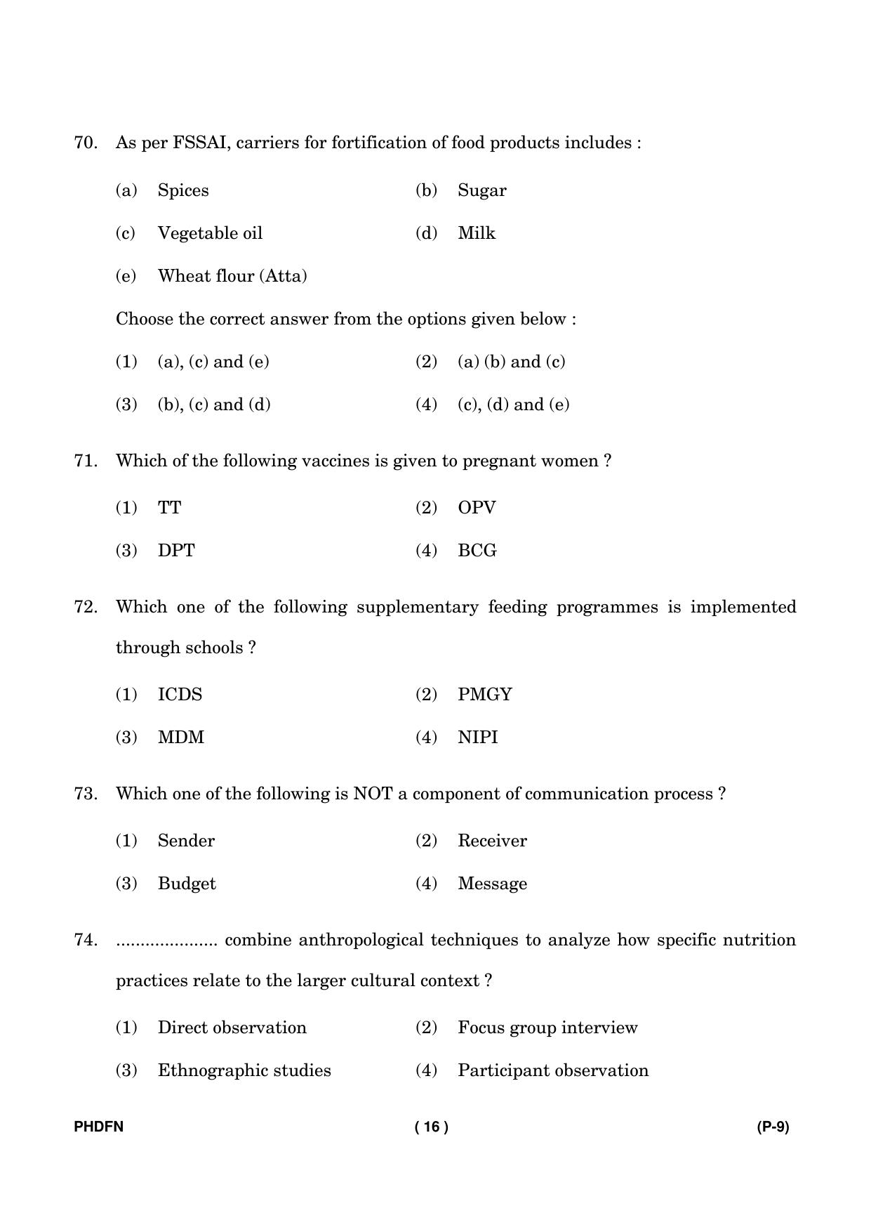 IGNOU PhD Entrance Test Ph. D. (Food & Nutrition) Entrance Test, July, 2023 Question Paper - Page 17