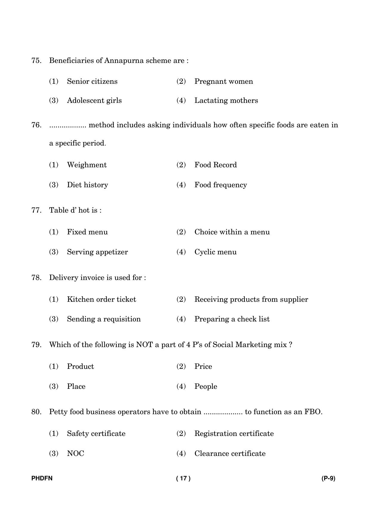 IGNOU PhD Entrance Test Ph. D. (Food & Nutrition) Entrance Test, July, 2023 Question Paper - Page 18