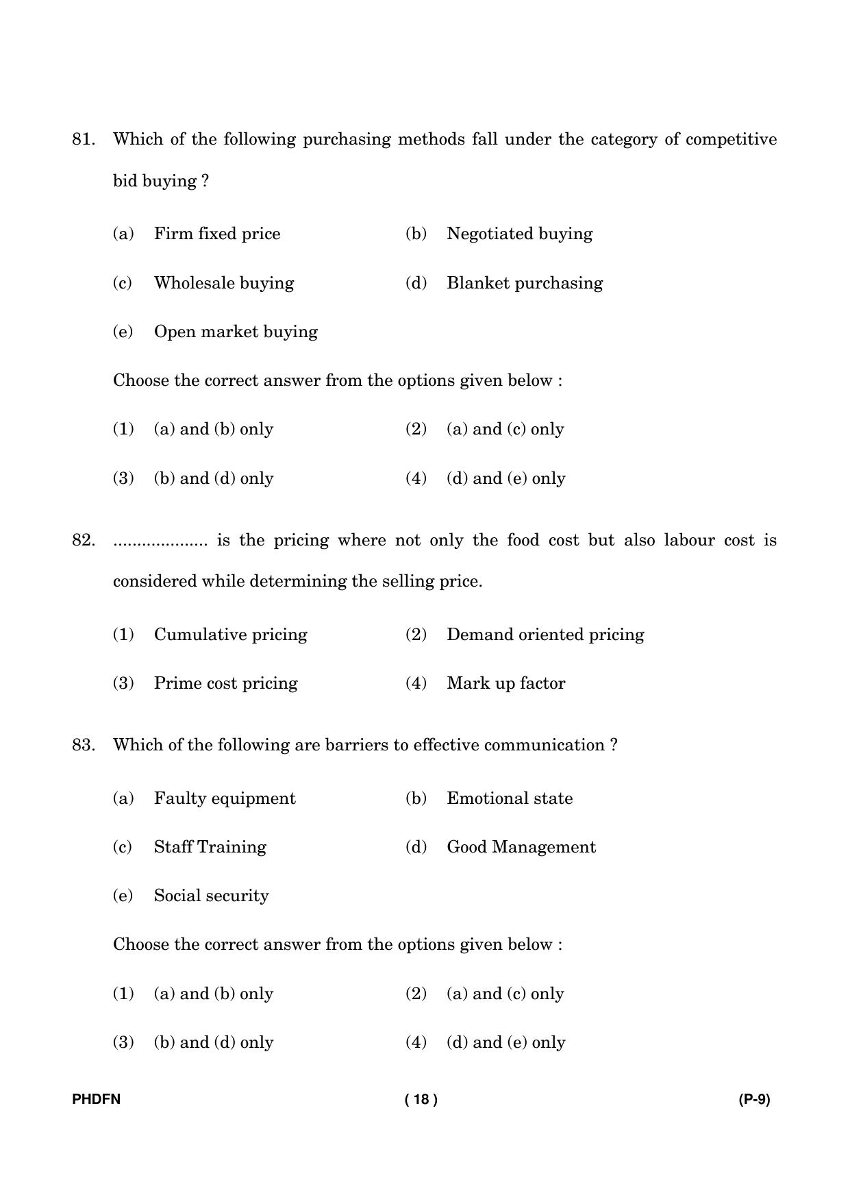 IGNOU PhD Entrance Test Ph. D. (Food & Nutrition) Entrance Test, July, 2023 Question Paper - Page 19