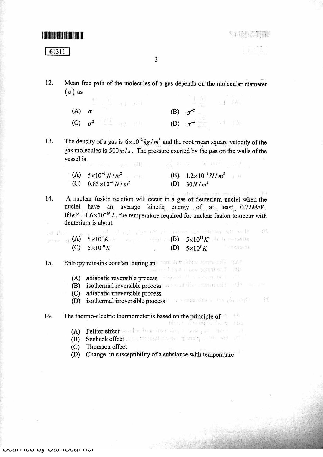 CUSAT CAT 2011 Physics Question Paper - Page 4
