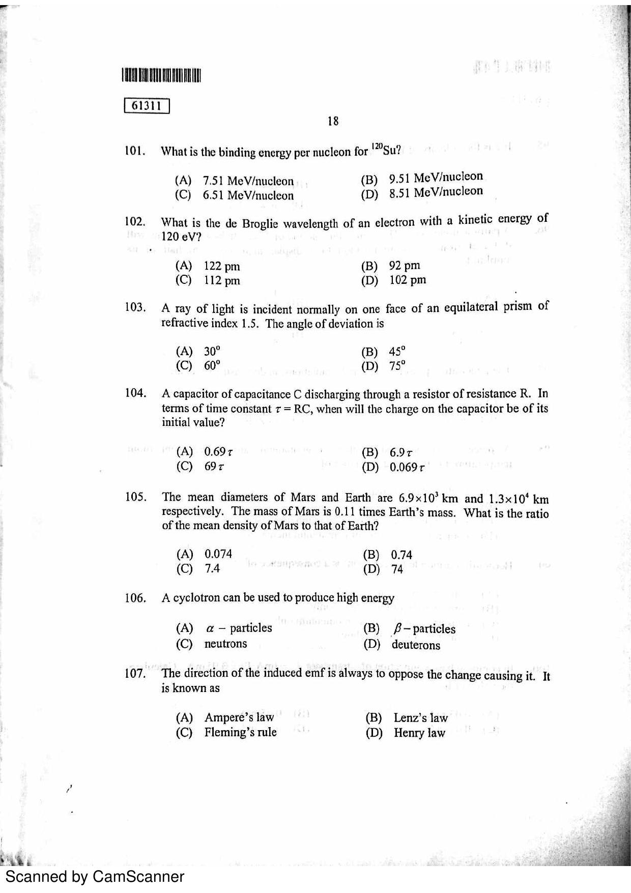 CUSAT CAT 2011 Physics Question Paper - Page 19