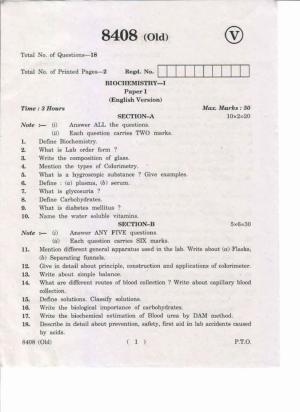 AP Inter 1st Year Biochemistry-I (Old) May-2019-Vocational Question Paper