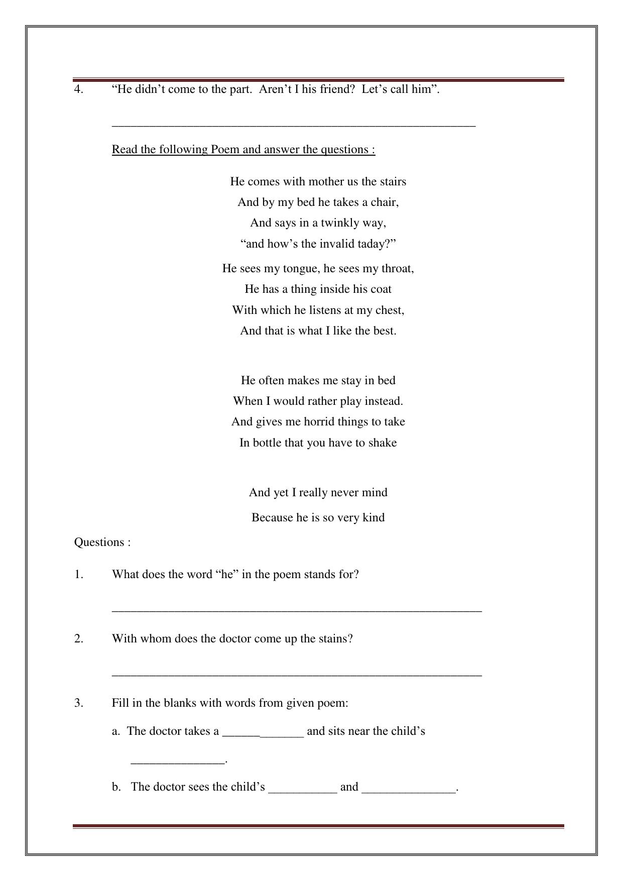 Worksheet for Class 5 English Assignment 9 - Page 10