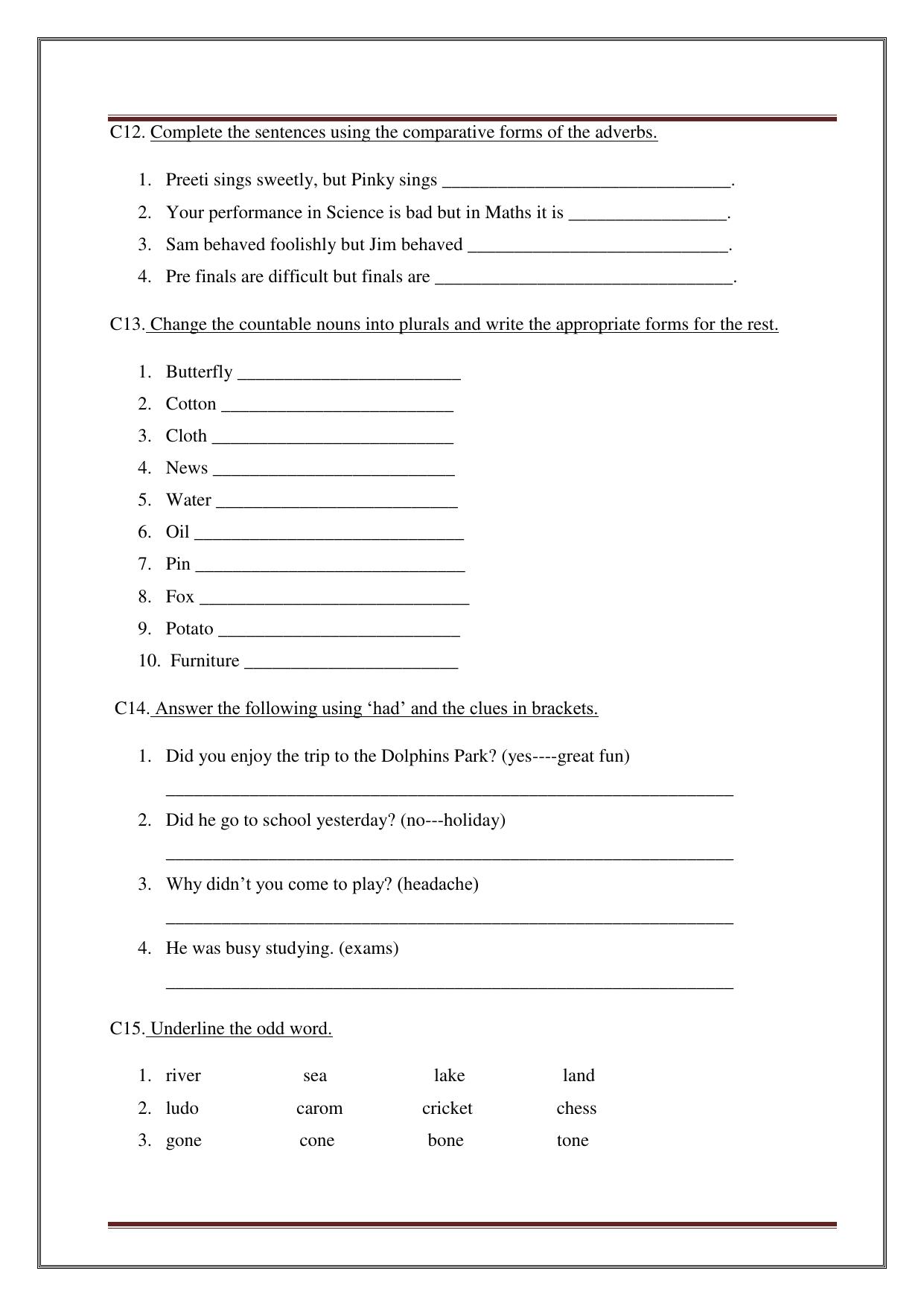 Worksheet for Class 5 English Assignment 9 - Page 24