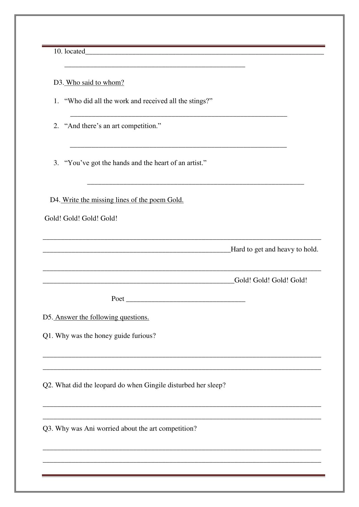 Worksheet for Class 5 English Assignment 9 - Page 27