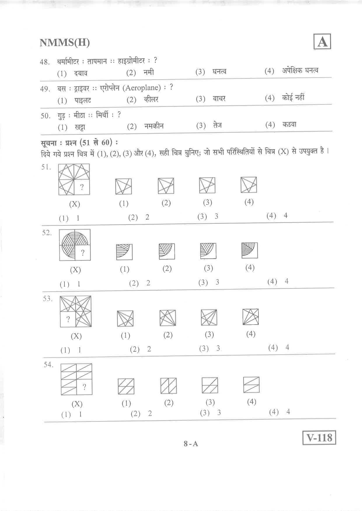 Hindi Medium Nov 2019 (Set A) Class 8 Andhra Pradesh NMMS Question Papers - Page 8