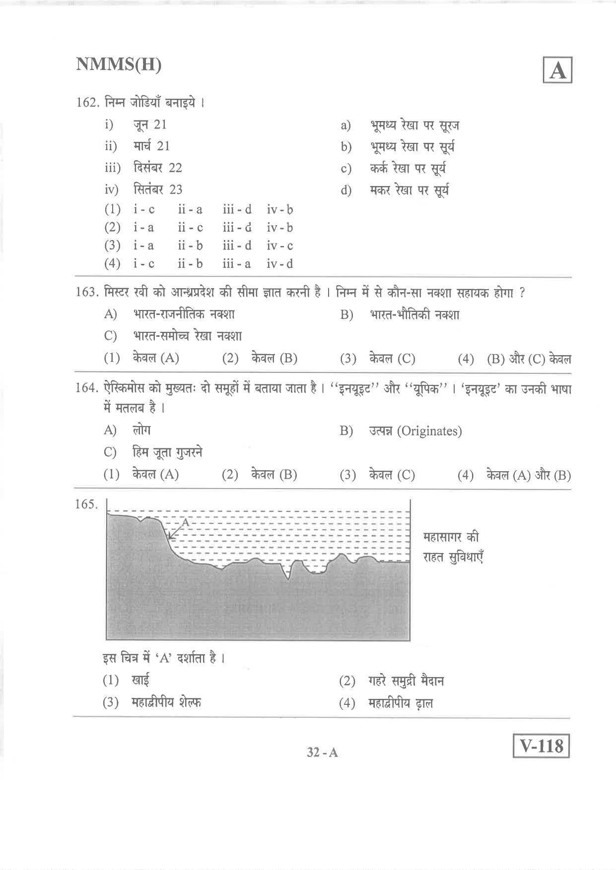 Hindi Medium Nov 2019 (Set A) Class 8 Andhra Pradesh NMMS Question Papers - Page 32