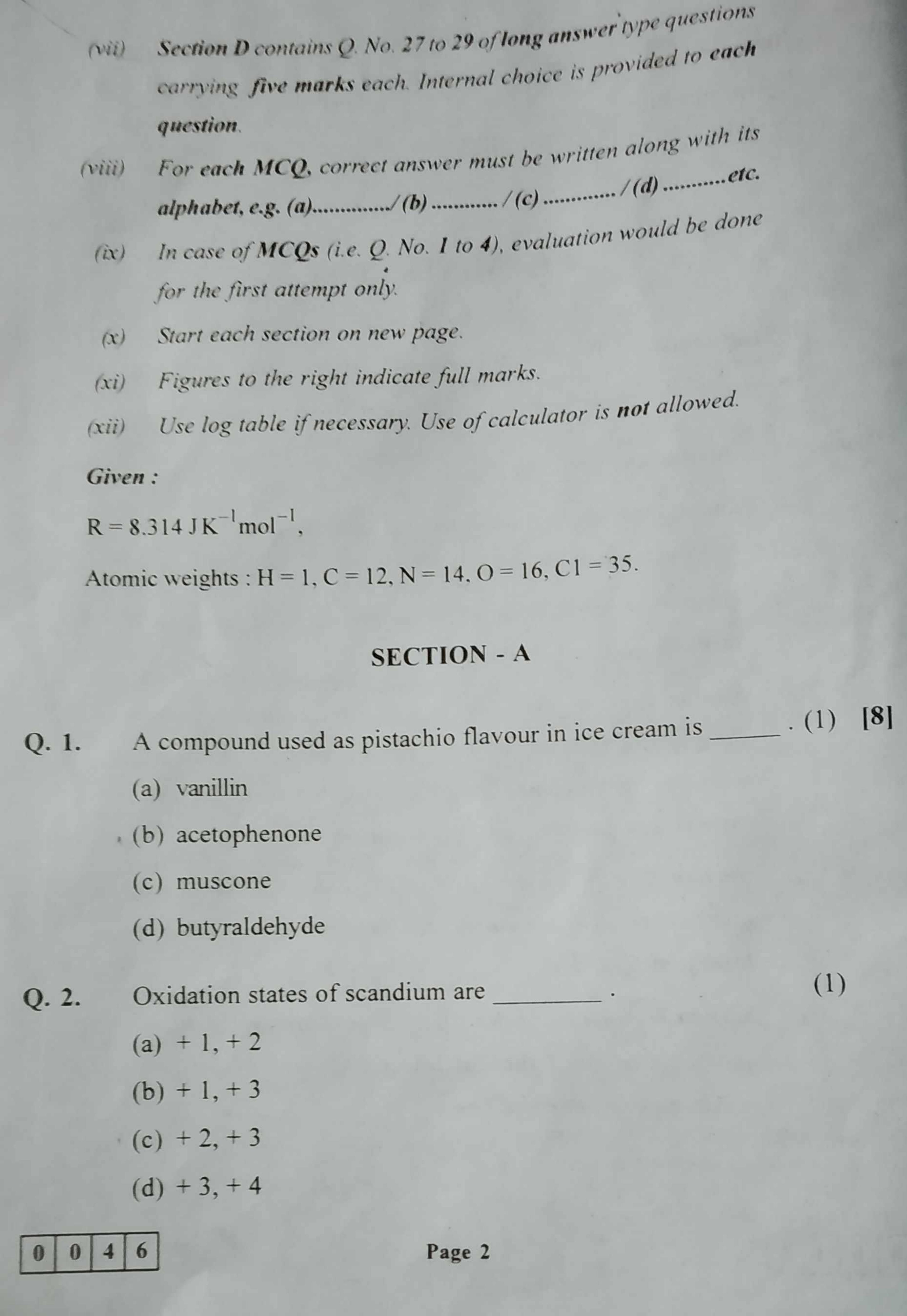 Maharashtra Board HSC Chemistry 2019 Question Paper - Page 2