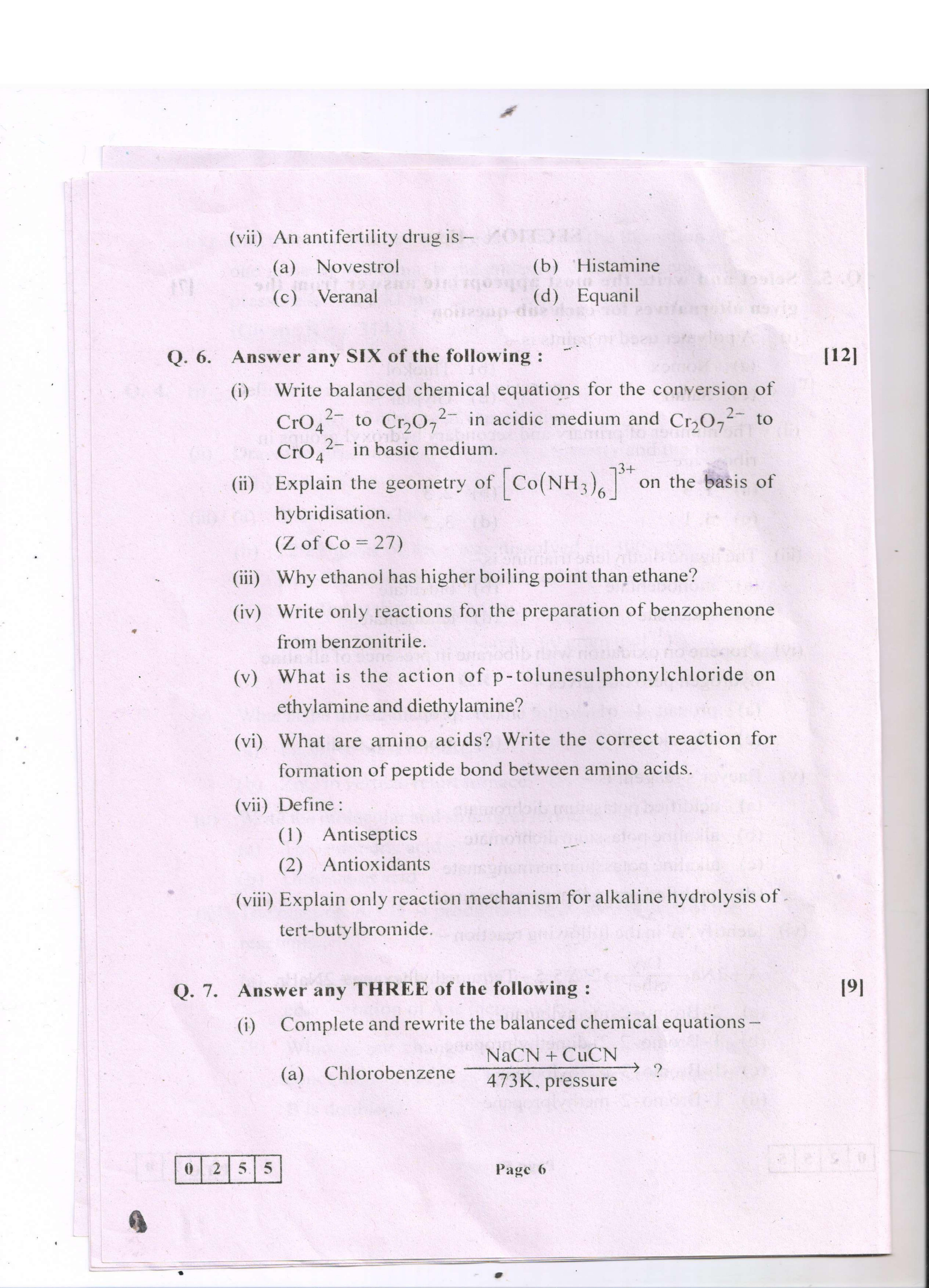 Maharashtra Board HSC Question Papers - 2018 - Chemistry - Page 6