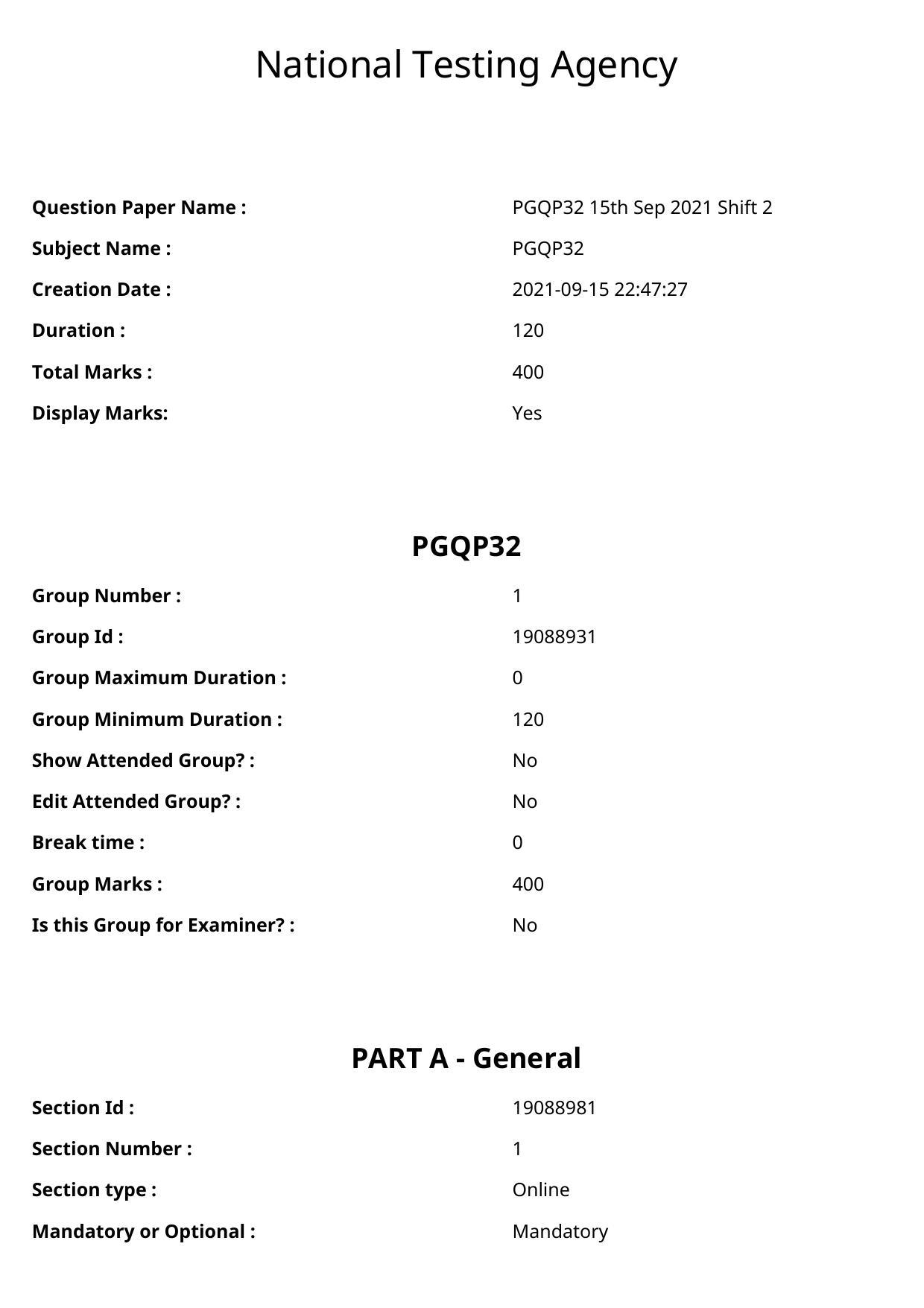 CUET PG 2021 PGQP32 Question Paper - Page 1