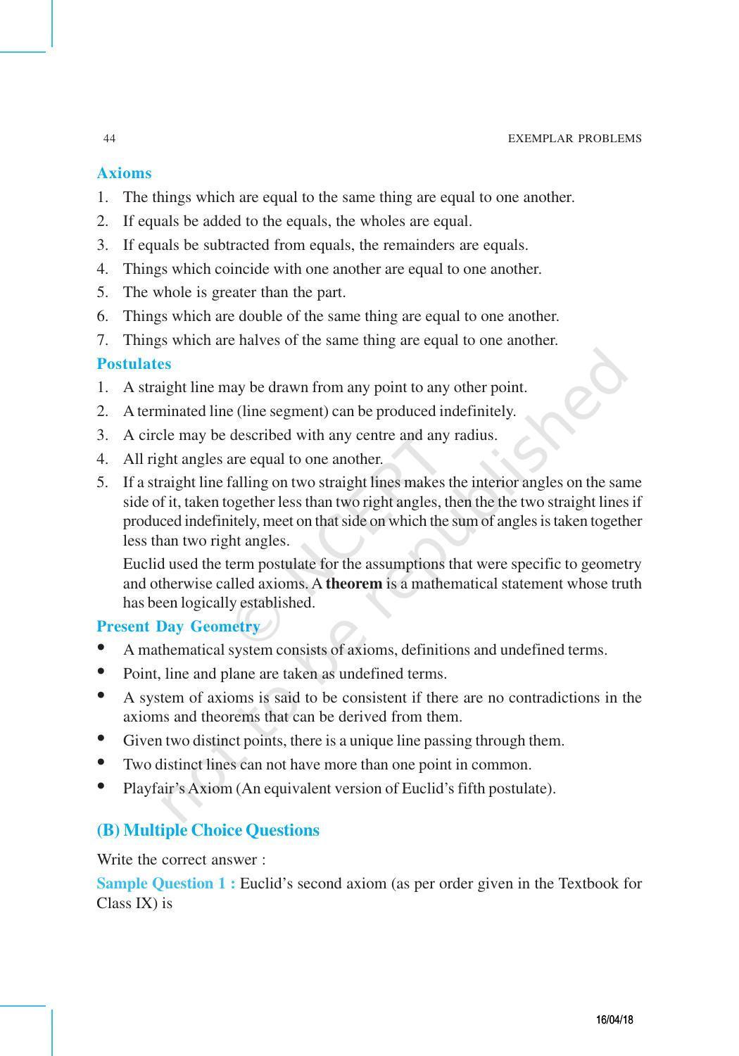 NCERT Exemplar Book for Class 9 Maths: Chapter 5 Introduction to Euclid’s Geometry - Page 2