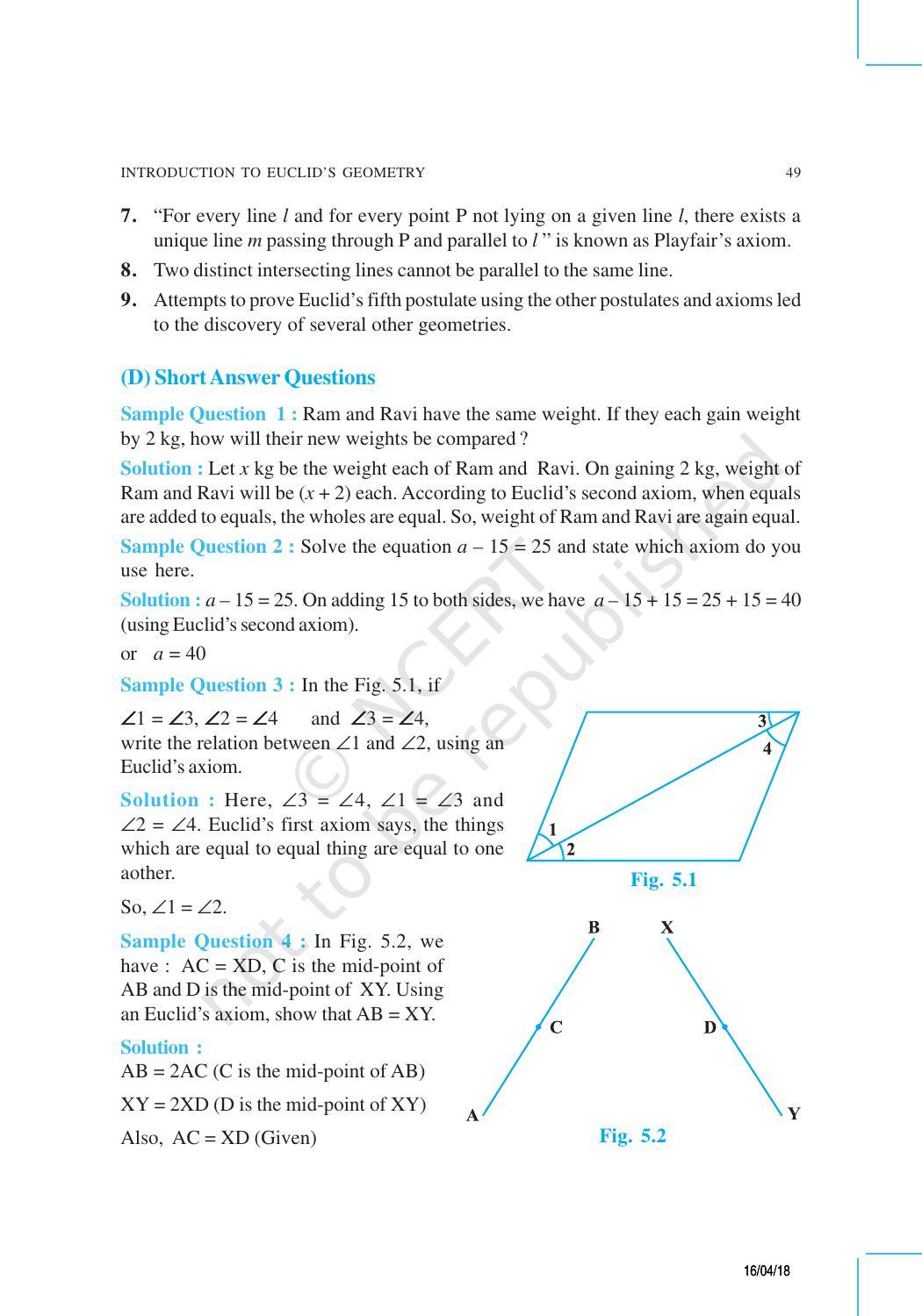 NCERT Exemplar Book for Class 9 Maths: Chapter 5 Introduction to Euclid’s Geometry - Page 7