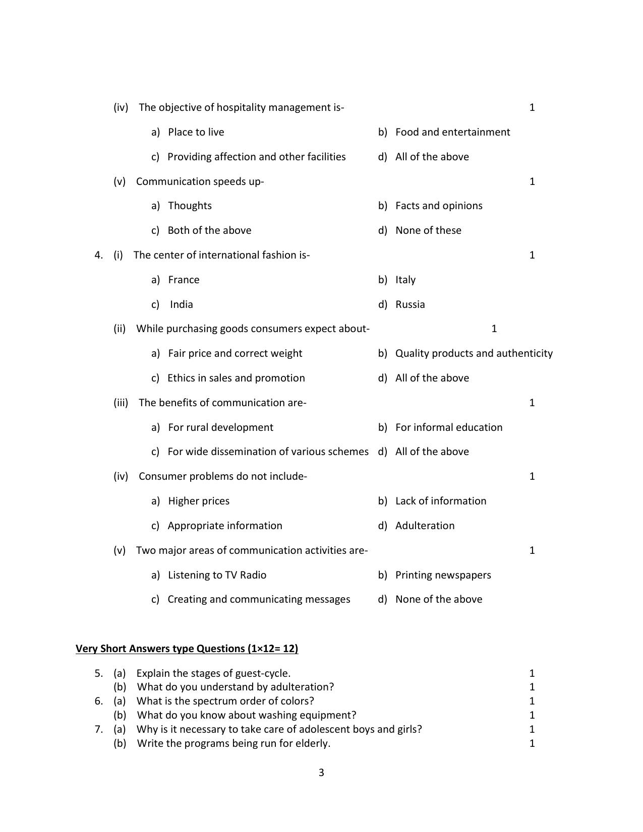 UP Board Class 12 Home Science Model Papers 2024 - Page 3