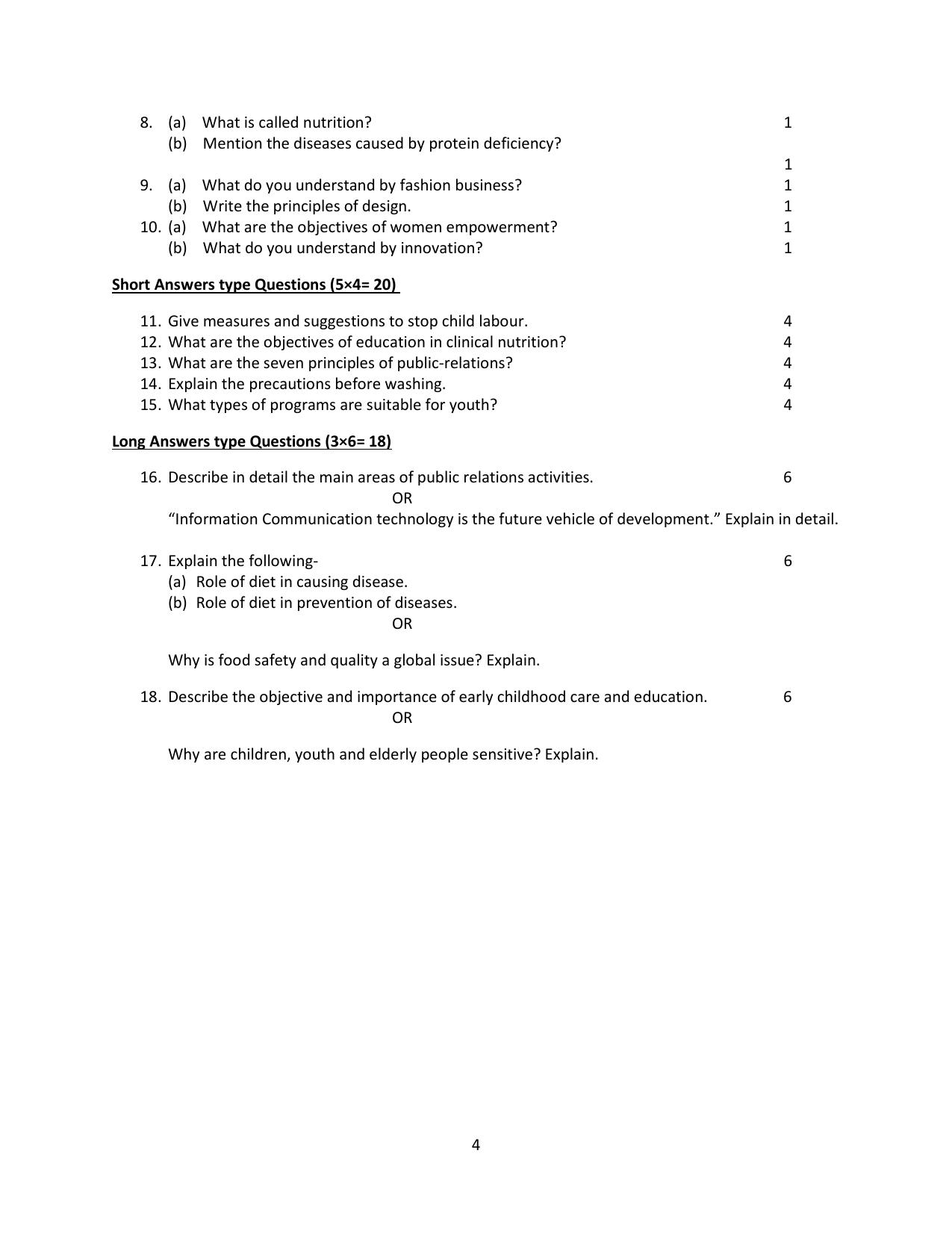 UP Board Class 12 Home Science Model Papers 2024 - Page 4