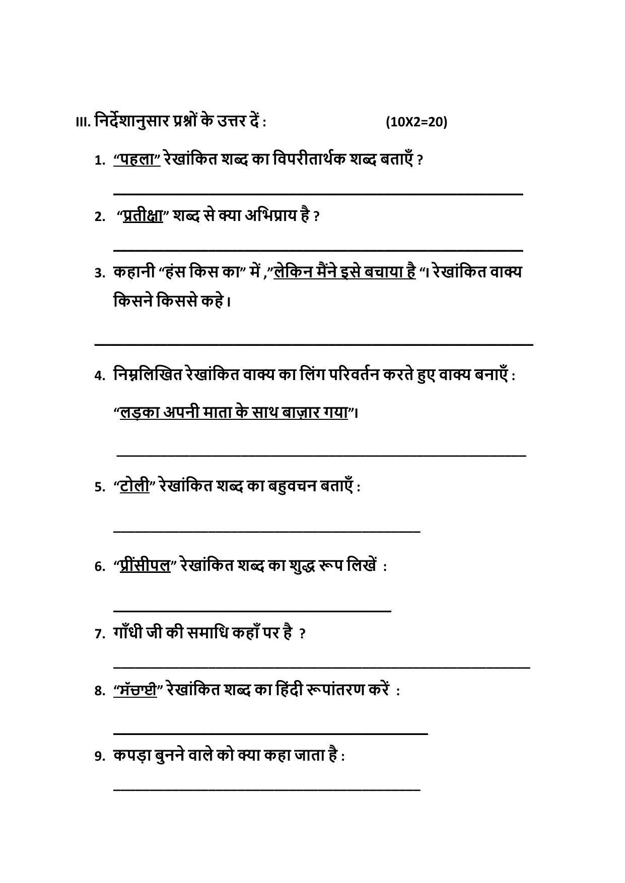 PSEB Class 5 Hindi Second Language Model Paper 2024 - Page 3