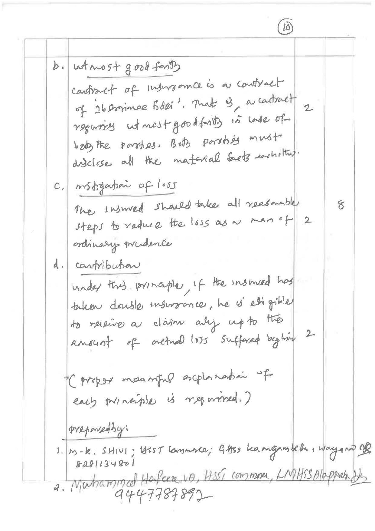 Kerala Plus One 2019 BUSINESS STUDIES Answer Key - Page 10