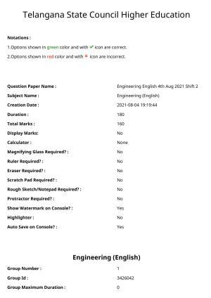 TS EAMCET 2021 Engineering Question Paper with Key (4 August 2021 Afternoon (English ))