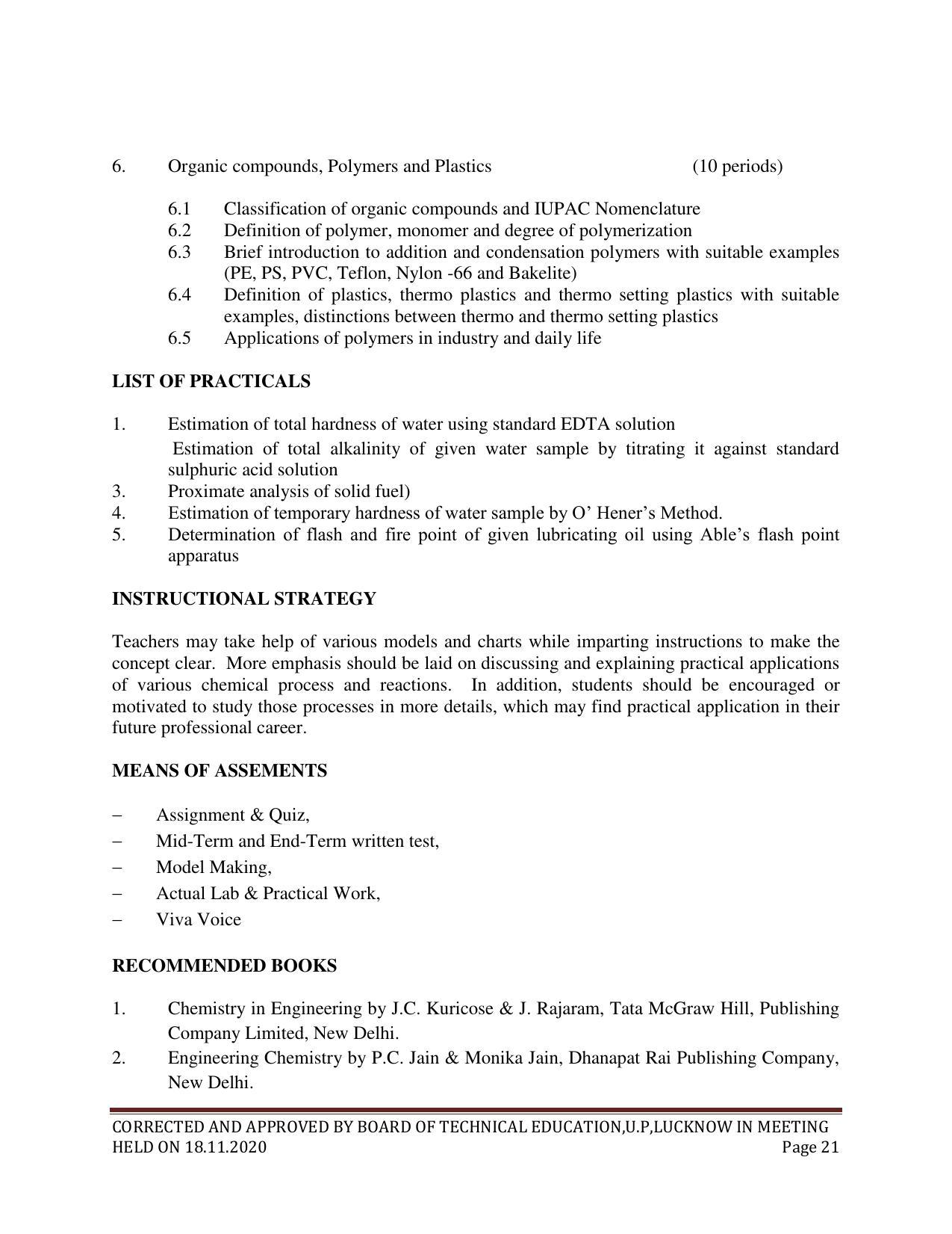 SYLLABUS FOR FIRST SEMESTER SESSION (2020-2021) - SIX SEMESTER DIPLOMA COURSE IN CHEMICAL TECHNOLOGY(RUBBER AND PLASTIC) - Page 21