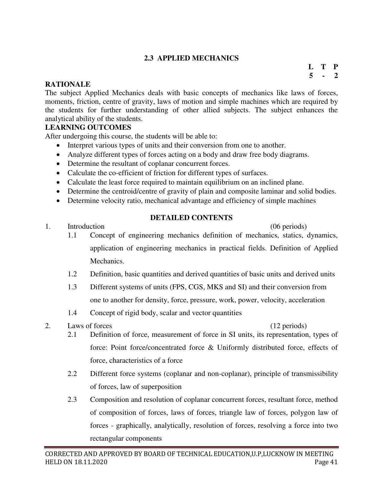 SYLLABUS FOR FIRST SEMESTER SESSION (2020-2021) - SIX SEMESTER DIPLOMA COURSE IN CHEMICAL TECHNOLOGY(RUBBER AND PLASTIC) - Page 41