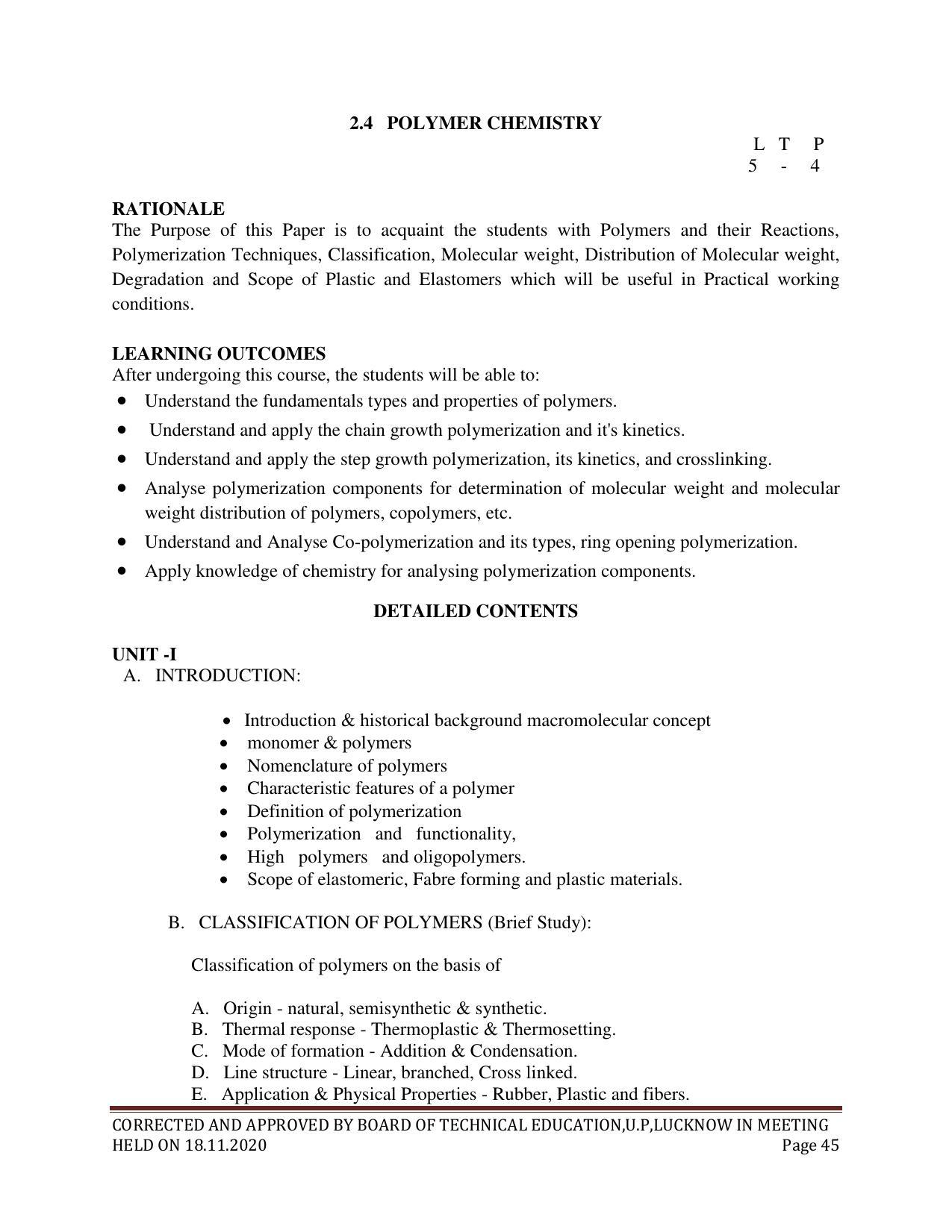 SYLLABUS FOR FIRST SEMESTER SESSION (2020-2021) - SIX SEMESTER DIPLOMA COURSE IN CHEMICAL TECHNOLOGY(RUBBER AND PLASTIC) - Page 45