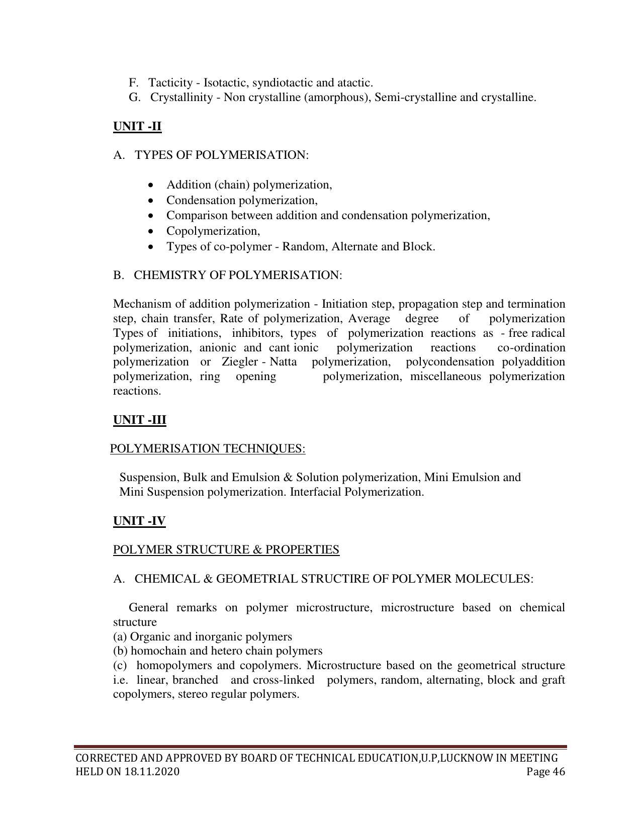 SYLLABUS FOR FIRST SEMESTER SESSION (2020-2021) - SIX SEMESTER DIPLOMA COURSE IN CHEMICAL TECHNOLOGY(RUBBER AND PLASTIC) - Page 46