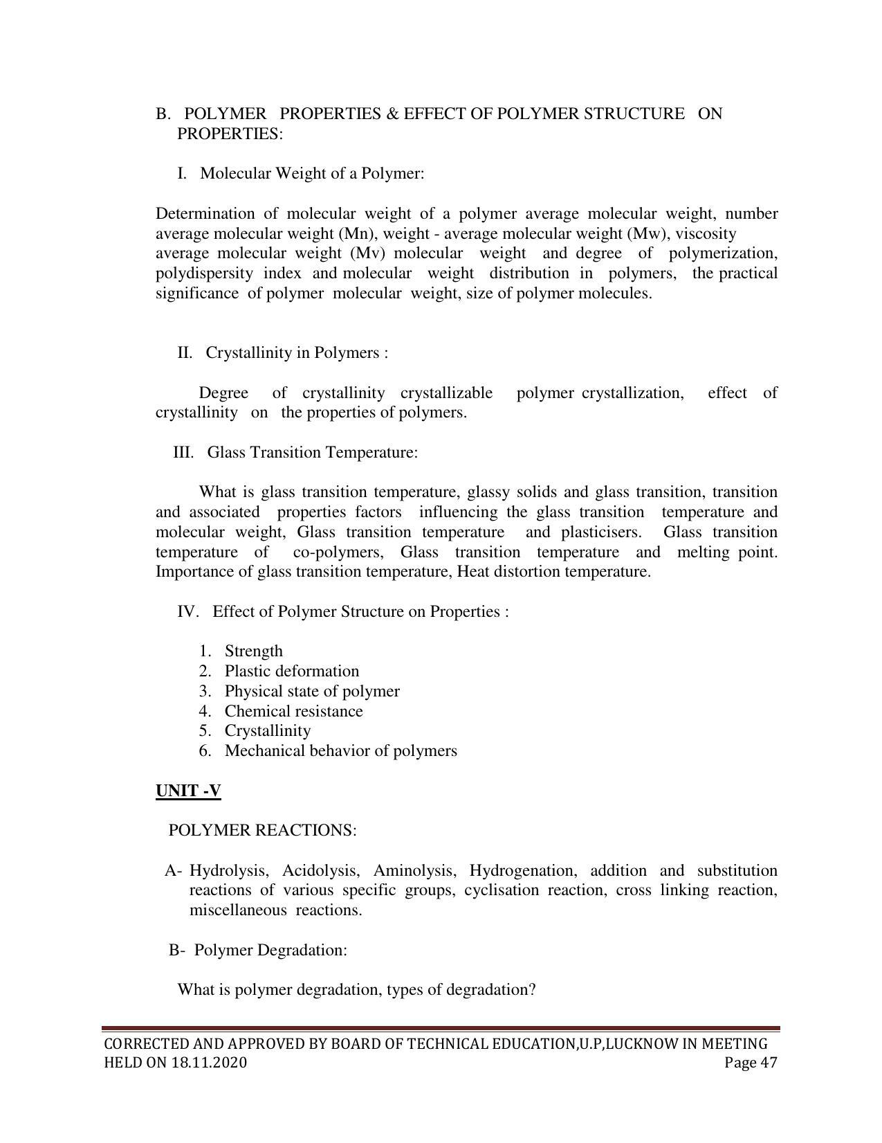 SYLLABUS FOR FIRST SEMESTER SESSION (2020-2021) - SIX SEMESTER DIPLOMA COURSE IN CHEMICAL TECHNOLOGY(RUBBER AND PLASTIC) - Page 47