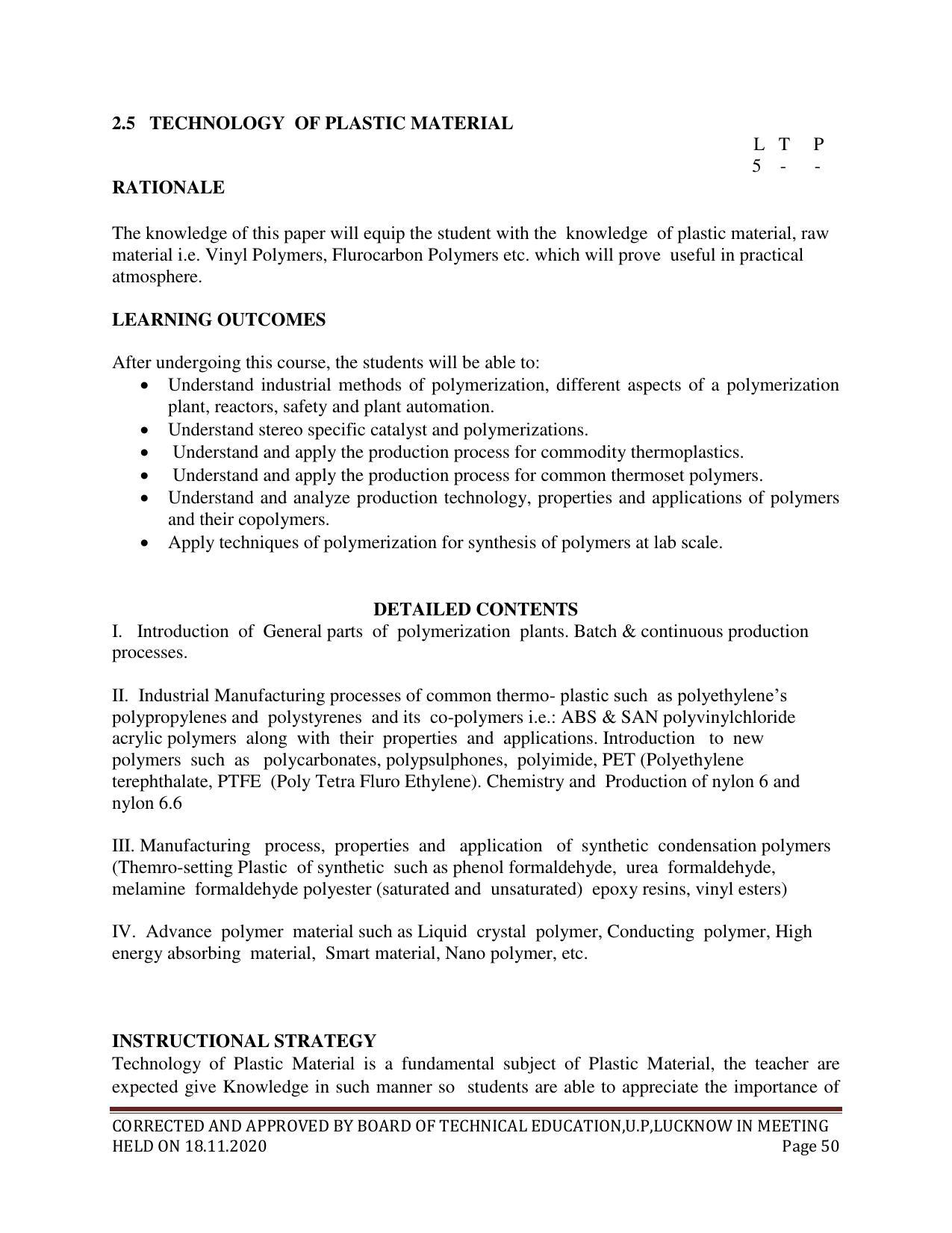 SYLLABUS FOR FIRST SEMESTER SESSION (2020-2021) - SIX SEMESTER DIPLOMA COURSE IN CHEMICAL TECHNOLOGY(RUBBER AND PLASTIC) - Page 50
