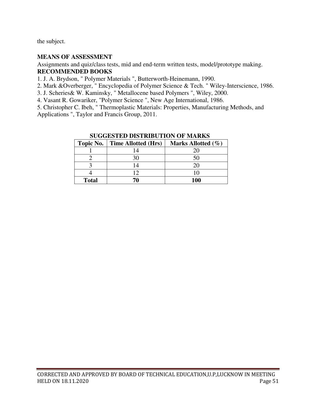 SYLLABUS FOR FIRST SEMESTER SESSION (2020-2021) - SIX SEMESTER DIPLOMA COURSE IN CHEMICAL TECHNOLOGY(RUBBER AND PLASTIC) - Page 51