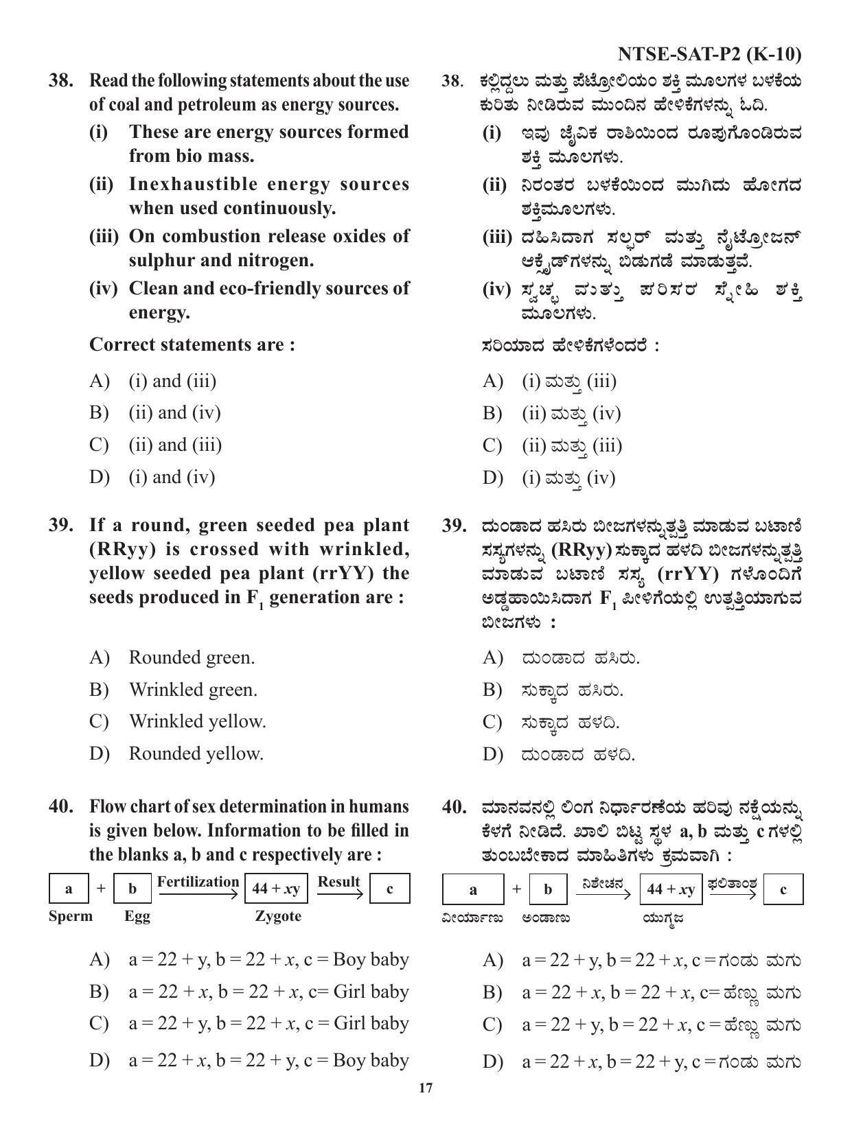 Karnataka NTSE SAT 2021 Question Paper - Page 17