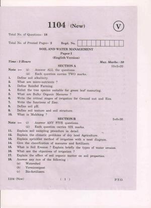 AP Inter 1st Year Soil and Water Management-I (New) March-2019-Vocational Question Paper